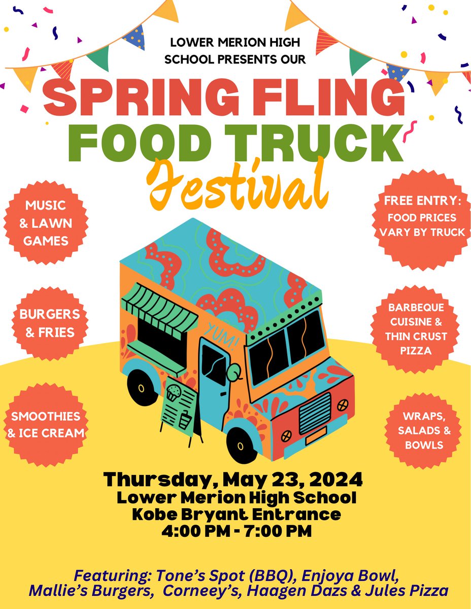Join us on May 23rd from 4:00-7:00 for our Spring Fling Food Truck Festival! We hope to see you there!