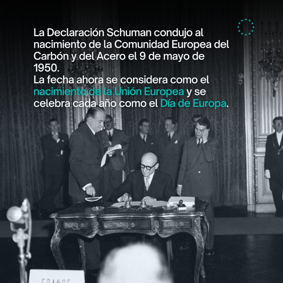Día de #Europa 🇪🇺: ¿por qué se celebra el 9 de mayo? El 9 de mayo de 1950, Robert Schuman pronunció una declaración pionera que estableció las sólidas bases de la #UniónEuropea como la conocemos actualmente. #EuropeDay #DíaDeEuropa #UEGuatemala