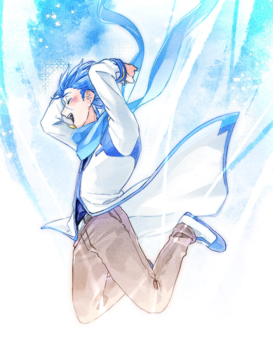 kaito (vocaloid) solo smile blue eyes 1boy blue hair full body closed eyes  illustration images