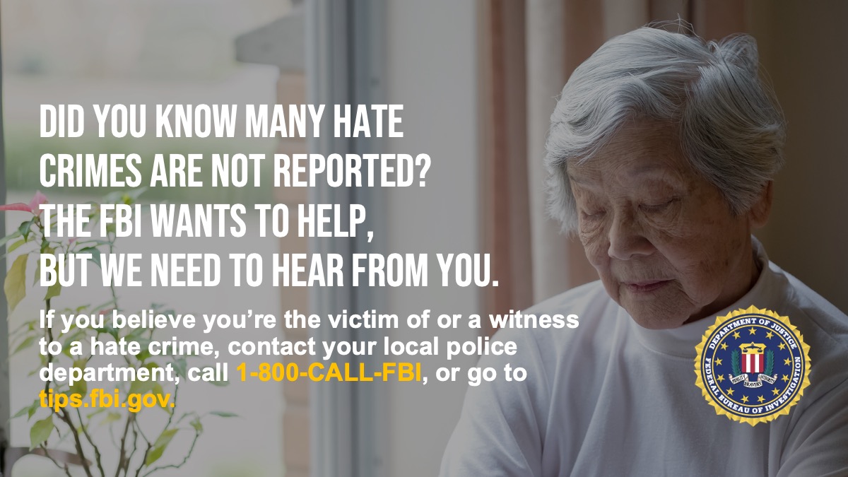 Don't be silent. If you believe you may have been the victim of a hate crime, report it to the #FBI by calling 1-800-CALL-FBI or online at ow.ly/aU9i50OZvsI.