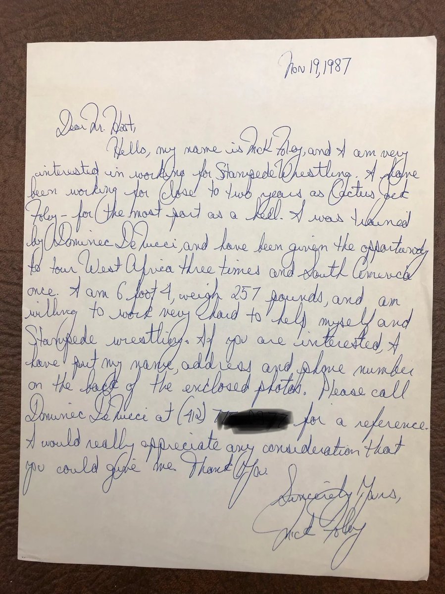 I thought this was so cool… This letter from 1987, Mick Foley wrote my grandfather, Stu, asking him to work for Stampede Wrestling. Mick is the best… and the rest is history. ❤️