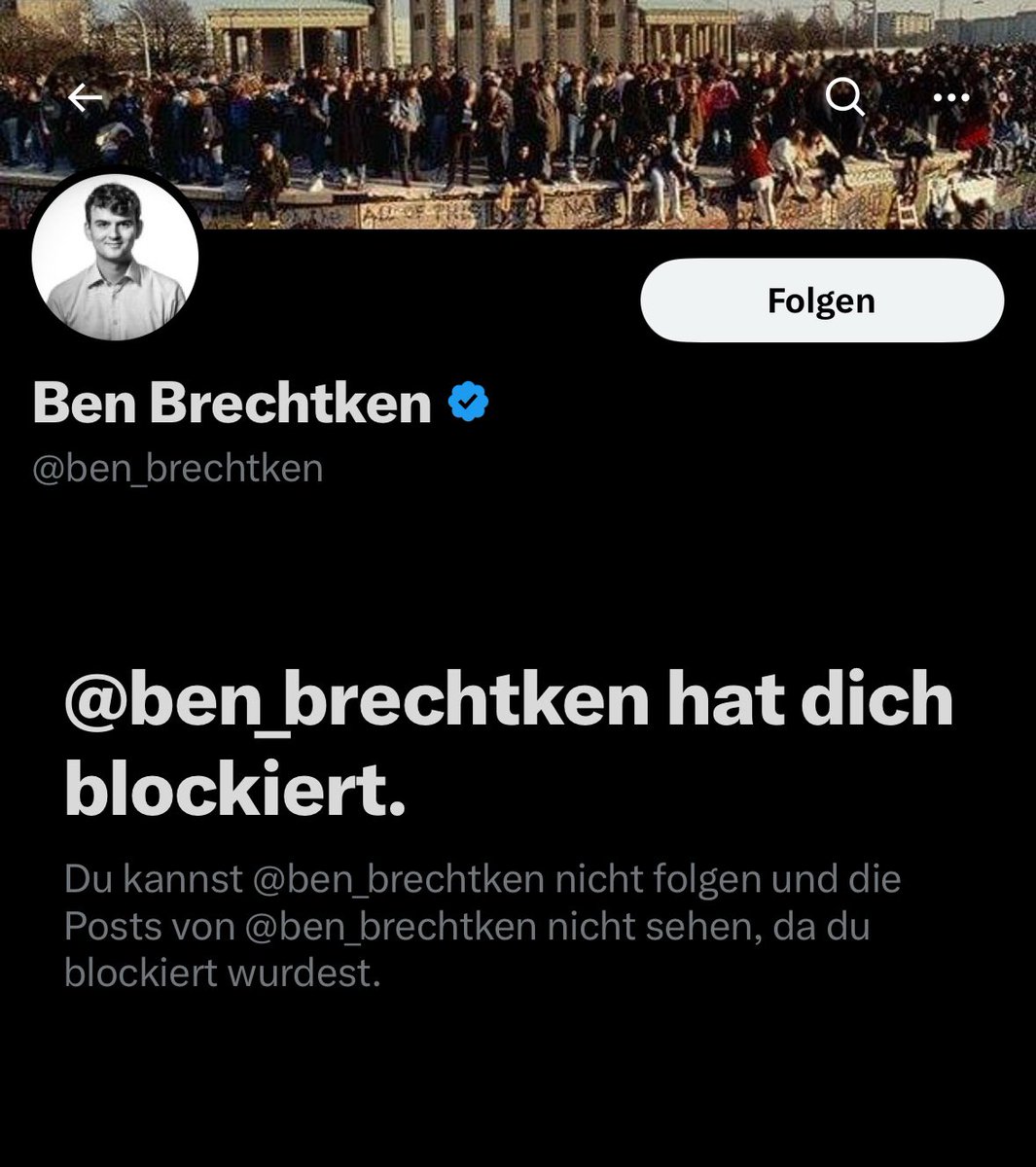 Kann mir mal jemand helfen? Warum bin ich bei @ben_brechtken blockiert? Also bisher fand ich seine Beiträge immer sehr gut und habe die gerne geteilt. Und heute sehe ich das ich blockiert bin.