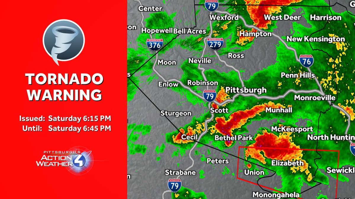 A Tornado Warning has been issued for Allegheny County until May 11 6:45PM. Seek shelter if you are inside the warning area #pawx #pghwx #pittsburgh