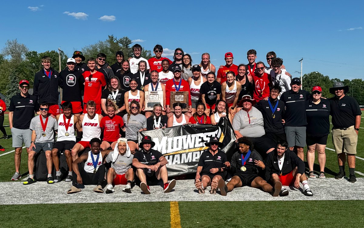 🏆 CHAMPIONS 🏆 The Men and Women sweep the Midwest Conference titles for the second year in a row!! This is the third outdoor title in a row and forth total for the Men and second for the women. #RCTF | #HawksFly