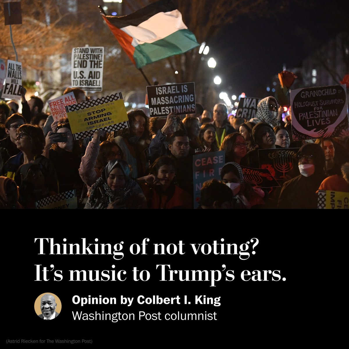 'Trump knows from experience that it’s enough for him if Black voters sit on their hands,' @kingc_i writes. 'That why the polls should make him smile. And should that happen, Blacks voters must share the blame for what comes next.' wapo.st/4byj6W5