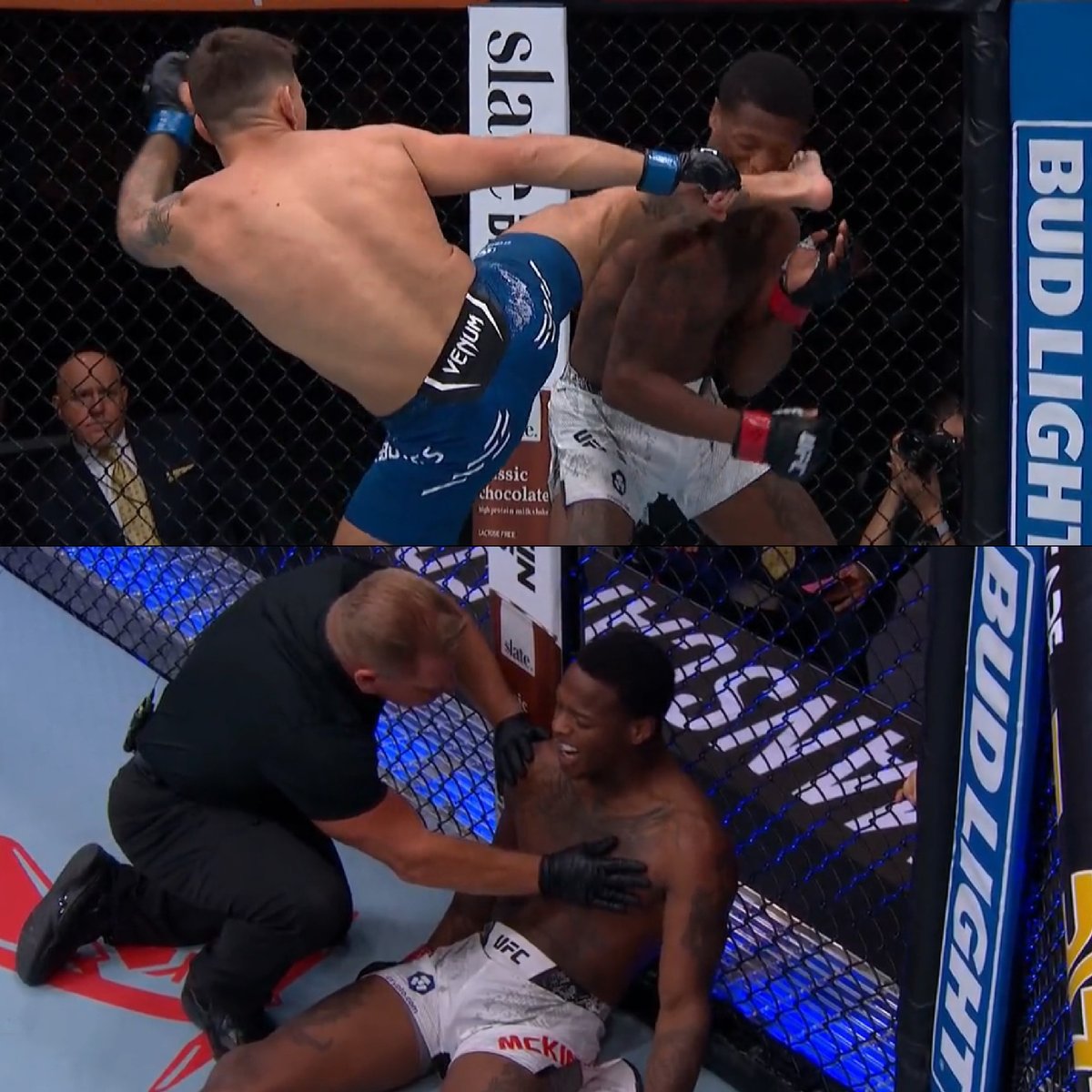Esteban Ribovics knocks Terrance McKinney out COLD at #UFCStLouis with a perfect head kick inside one minute.