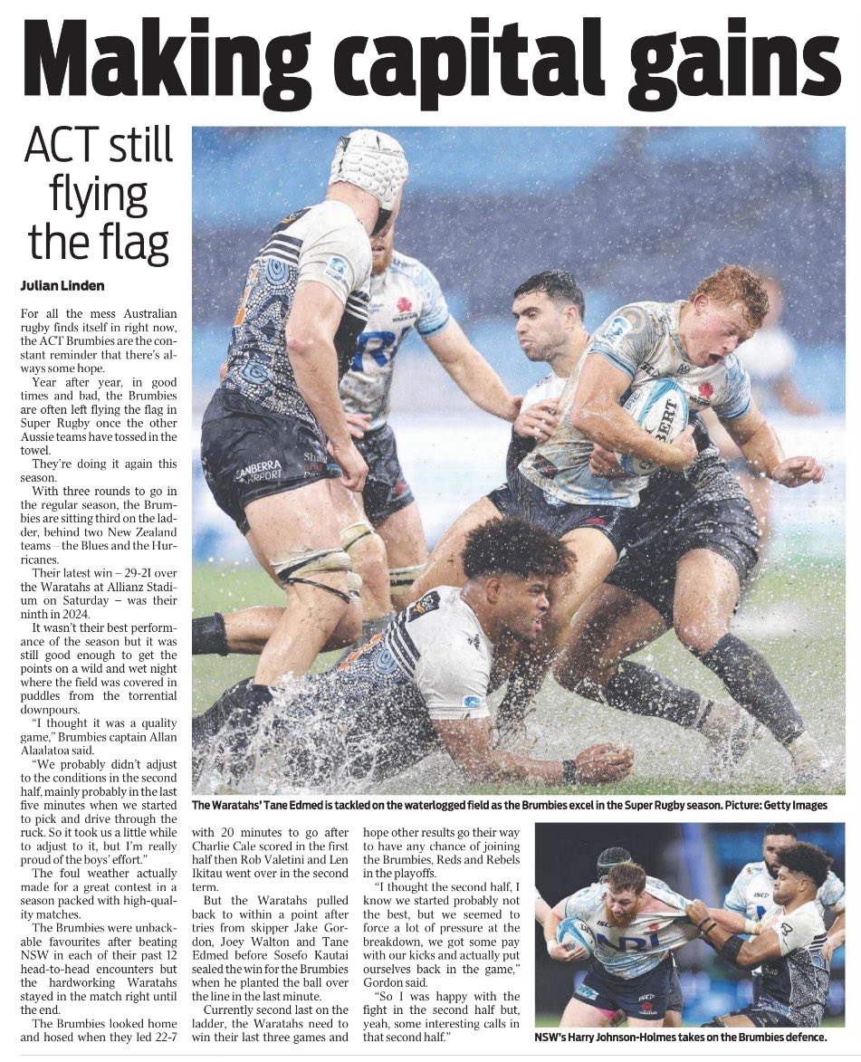 The Tele reporting on the Brumbies win over the Tahs last night at Lake Allianz.