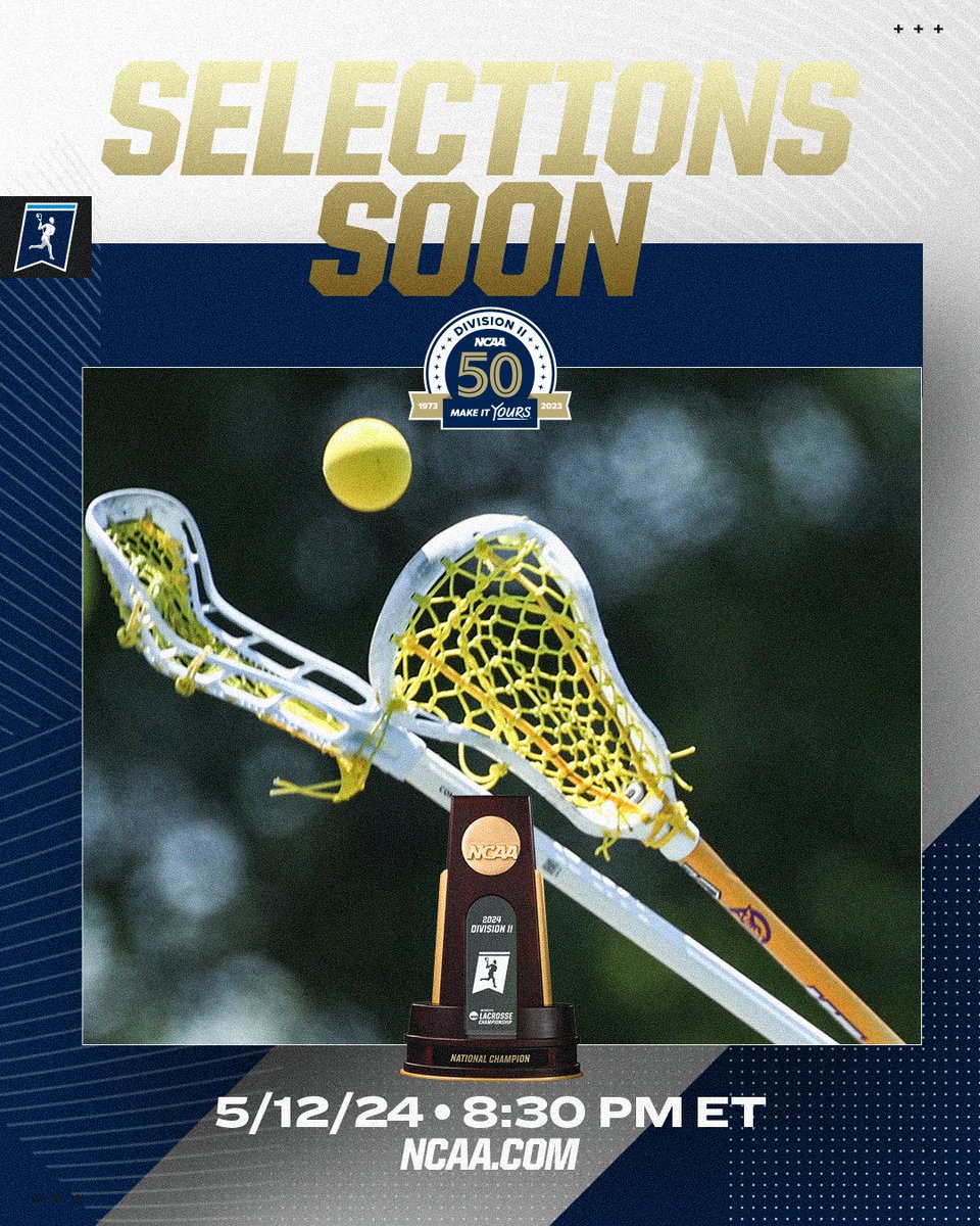 SELECTION SUNDAY IS HERE🗣️‼️

First up, #D2WLAX🥍
⏰ 8:30 PM ET
📺 on.ncaa.com/D2WLAXsp

#MakeItYours