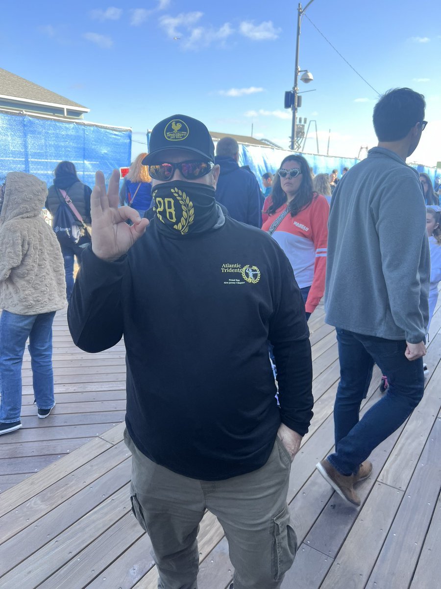A reliable source on the ground in Wildwood shared this photo with me of Proud Boys on the boardwalk outside Trump's rally today. Is he standing back or standing by?