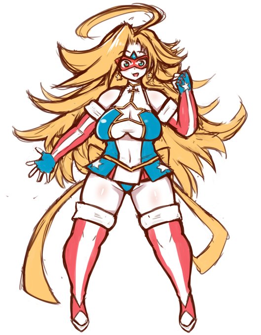 ラフに適当に色置きした仮面アメリカちゃんです 