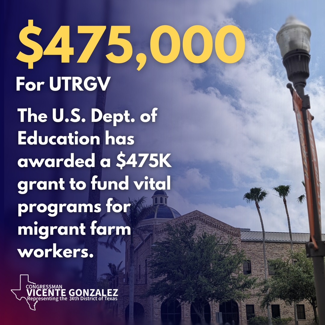 The @usedgov has awarded $475K grant to @UTRGV to fund the High School Equivalency Program, which helps migrant workers obtain a high school GED and gain employment.  #UTRGV #TX34
