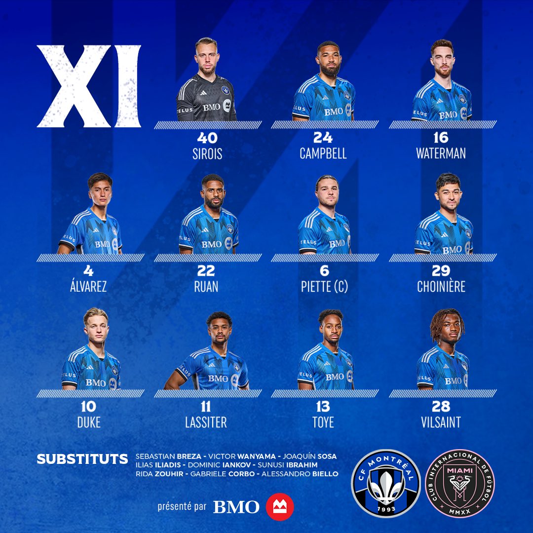 Notre XI v @InterMiamiCF 👊

#CFMTL @BMOfr