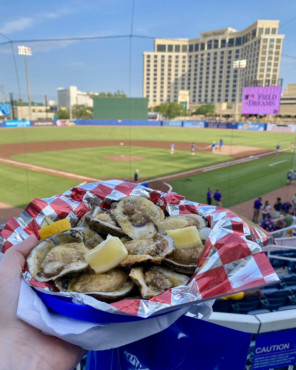 We here in Biloxi, mussel shuckers! Charbroiled oysters at a baseball game on the gulf coast = a literal dream