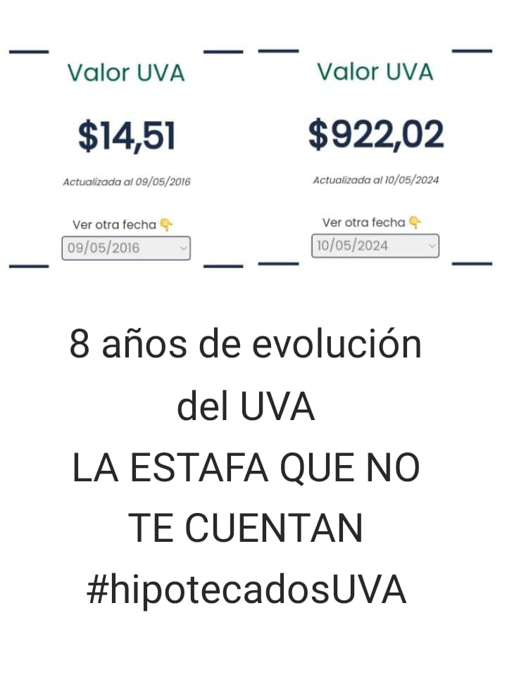 UsuraUVA's tweet photo. @LuisCaputoAR Expliquen también esta estafa que están promoviendo nuevamente. Expliquen como siendo Estado no se les mueve un pelo al saber lo q sufren 100 mil familias. #HipotecadosUVA @hipotecadosuva https://t.co/ciUodk0IdX