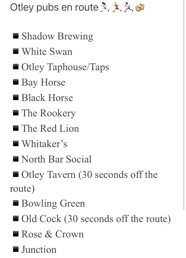 Huge excitement about the @runforall #RobBurrowLeedsMarathon & #LeedsHalfMarathon in #Otley, going right through the town centre and past FOURTEEN of our famous #pubs!! 😵⬇️

If you’re not running, be there! 🍻

Help us to all the runners on! 👏🏃🏾🏃🏻‍♀️🏃‍♂️

#famouspubtown #Yorkshire