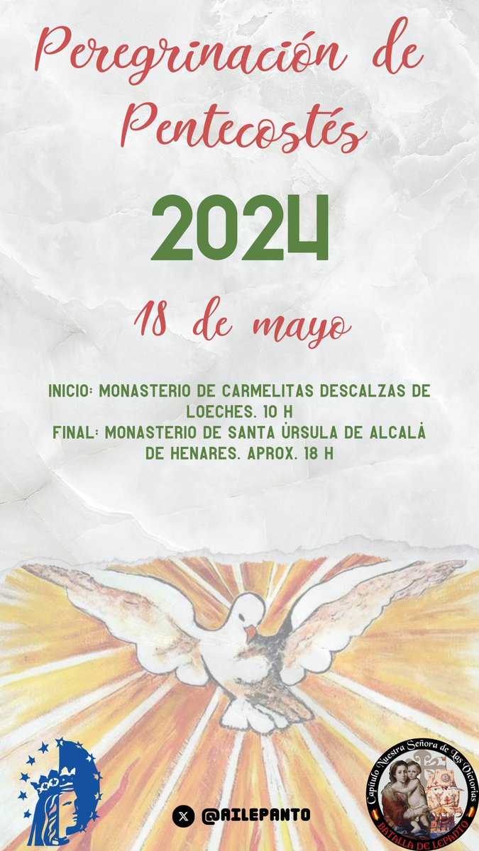AILepanto's tweet photo. El próximo sábado iremos a peregrinar como ángeles guardianes de los peregrinos de @ndchretiente, el día de la Vigilia de Pentecostés. https://t.co/5m8PLgnNAQ