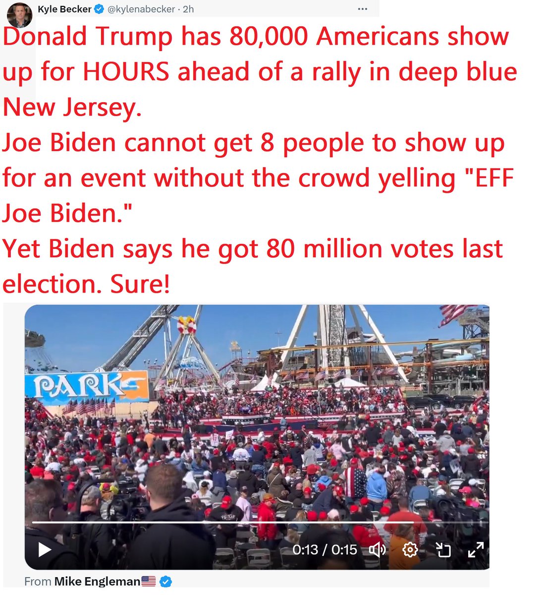 🇺🇸❤️PATRIOT FOLLOW TRAIN❤️🇺🇸 🇺🇸❤️HAPPY SATURDAY EVENING !❤️🇺🇸 🇺🇸❤️DROP YOUR HANDLES ❤️🇺🇸 🇺🇸❤️FOLLOW OTHER PATRIOTS❤️🇺🇸 🔥❤️LIKE & RETWEET IFBAP❤️🔥 🇺🇸❤️PRAY FOR TRUMP❤️🇺🇸 Donald Trump has 80,000 Americans show up for HOURS ahead of a rally in deep blue New Jersey. Joe