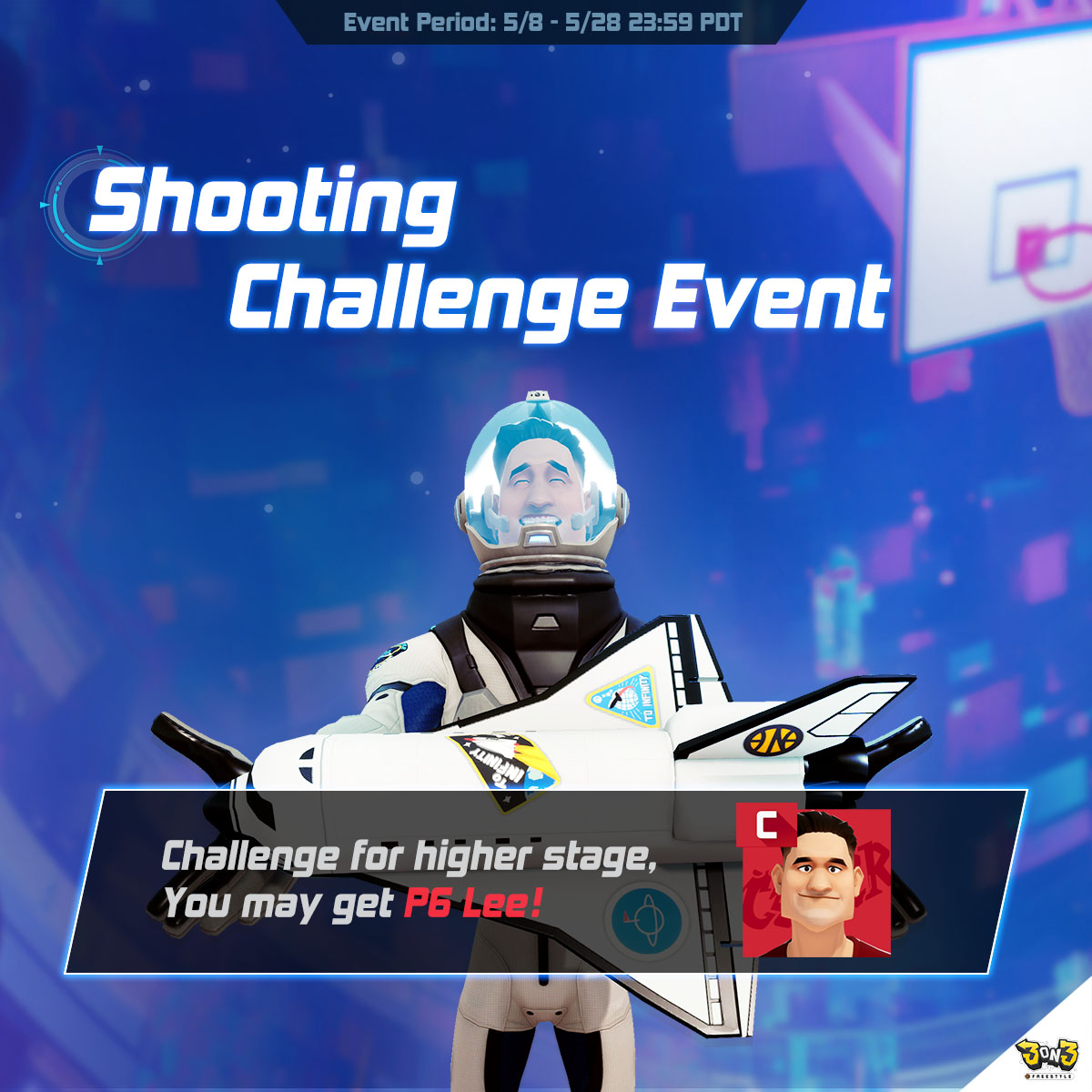 Ready to elevate your game? Join the Shooting Challenge Event now! Aim high, score big, and you might just unlock the legendary P6 Lee. It's time to step up to the challenge and aim for the top! 

#videogame #StreetBasketball #3on3freestyle