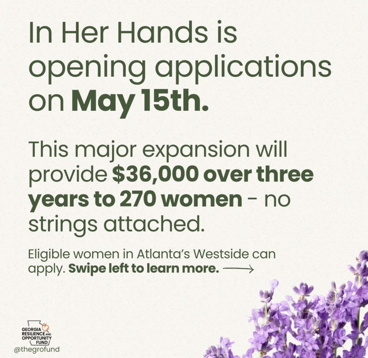 Some of the most rewarding work of my career was helping to develop In Her Hands, a guaranteed income program for women living in Atlanta. May 15 is the deadline to apply for women living on the westside of #atl @thegrofund