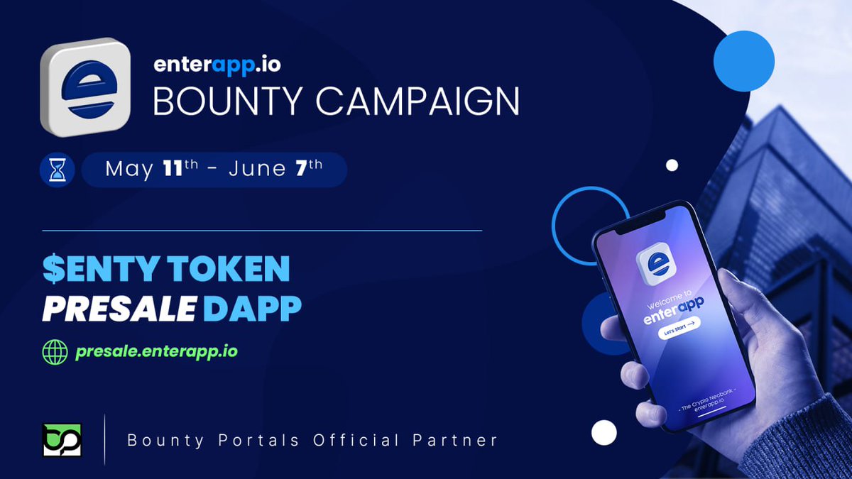 🔥<a href="/Bountyportals/">BountyPortals | Crypto Marketing Agency</a> official marketing partner of <a href="/Enterapp_io/">$ENTY Token</a> launched a New Bounty and Airdrop🔥

💸 $40K USD worth of tokens allocated to this Bounty campaign. 

🎁Bounty Link: bitcointalk.org/index.php?topi…
🎁Airdrop Link: taskon.xyz/campaign/detai…

#Enterapp_io #Web3 #Crypto #Cryptonews