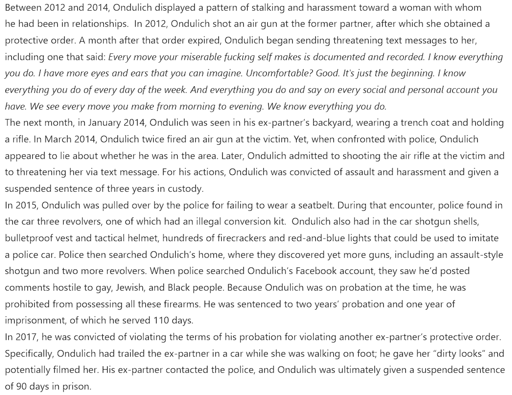 Trump wants to pardon them; extremists call them political prisoners, let's meet them. Stephen Alexander Ondulich, #ReesesPal Sentencing set for 5/20/2024 Criminal History Sometimes, you read these things and can only think about how the justice system has failed women More