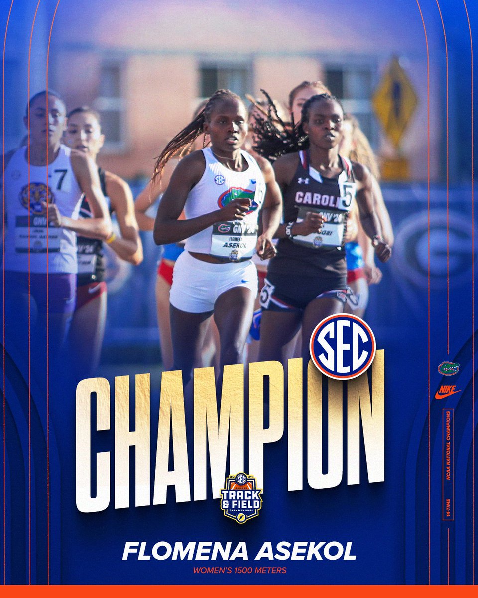 Flomena Asekol wins 🥇 in the Women's 1500m with a time of 4:12.40, her third SEC GOLD MEDAL in 2024! #GoGators 🐊 | #SECTF