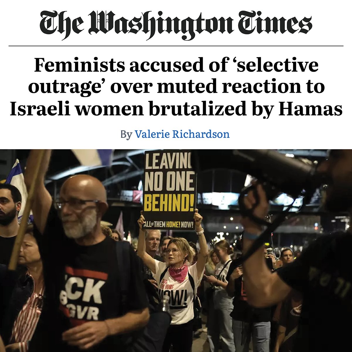 Stop the selective outrage. 🚨 Those who truly care about women should stand up for all women all the time. These are our sisters, our daughters, our moms all being held captive, brutalized & tortured. Read more & take action: @WashTimes @ValRichardson17 snip.ly/e440s5