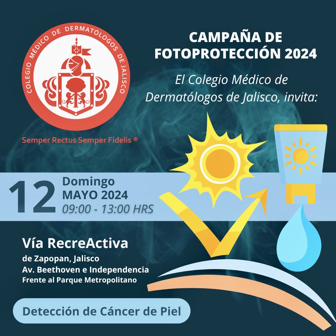 El <a href="/colegiodermajal/">colegiodermajal</a> invita a la Campaña de #Fotoprotección2024 en el <a href="/parquemetro_gdl/">Metropolitano GDL</a> en Vía RecreActiva de #Zapopan, #Jalisco… Los esperamos.