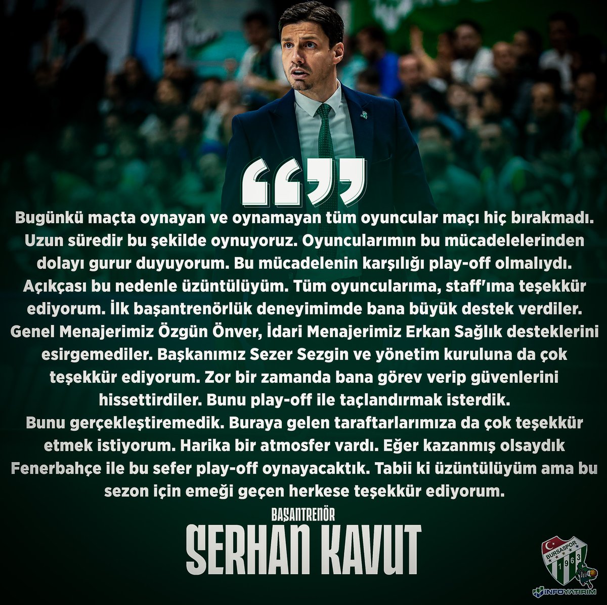 Sahamızda oynadığımız Fenerbahçe Beko maçının ardından Başantrenörümüz Serhan Kavut açıklamalarda bulundu. #BSL #ŞehrininTakımı #Bursaspor