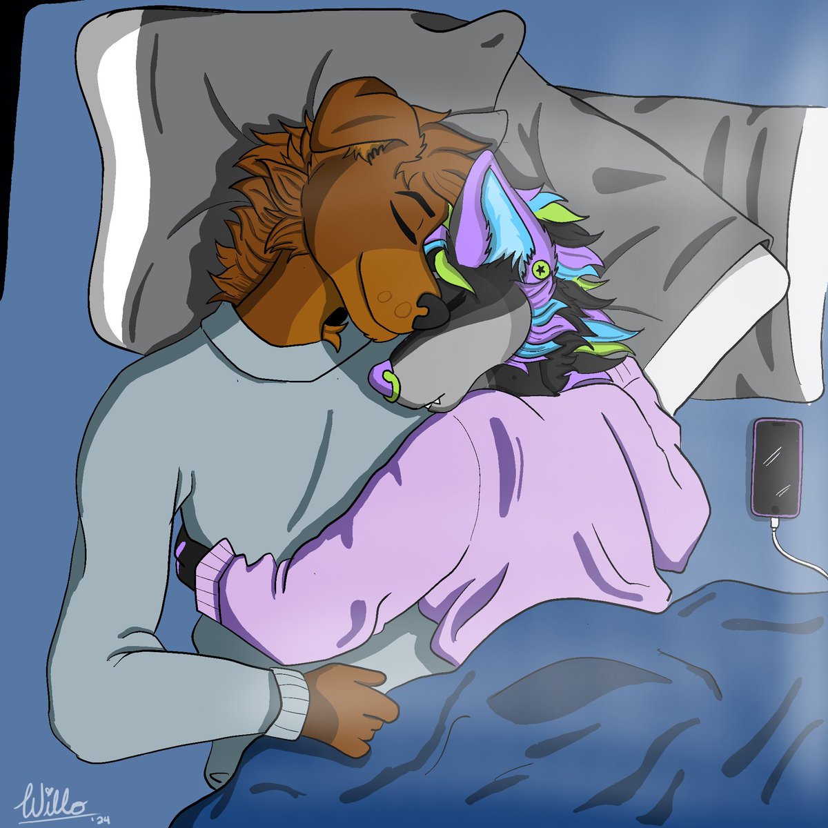 Early Mornings like this with You are the best mornings~
🎨 by me feat my babe @DogDaysOfJack 
#furry #love #furrylove #furries #fursuit #furryart #furryartist