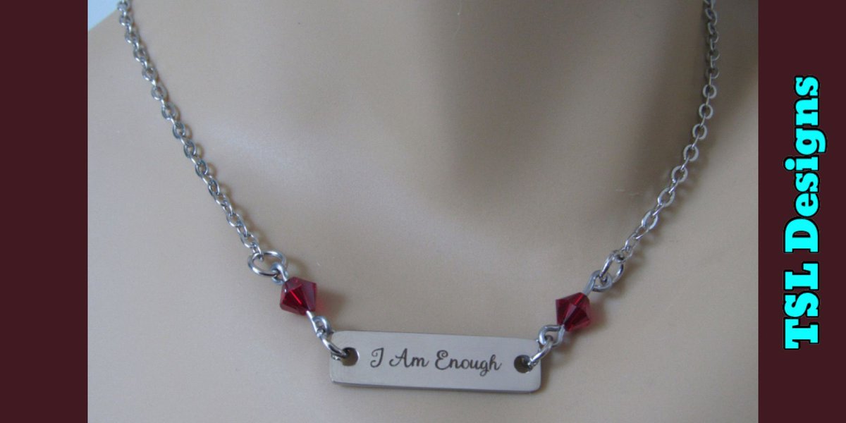 I Am Enough Laser Engraved Bar Necklace with Birthstone Crystals buff.ly/3nb2lsi #iamenough #necklace #barnecklace #handmade #jewelry #handcrafted #shopsmall #etsy #etsystore #etsyshop #etsyseller #etsyhandmade #etsyjewelry