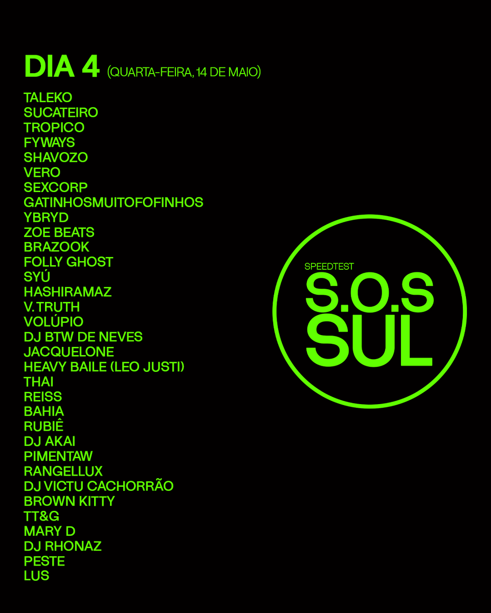 SPEEDTESTRAVE's tweet photo. LINEUP DIA 04
(Domingo, 14 de Maio - 10am)

assista em https://t.co/umxtmOeoPi https://t.co/UdwjAeonZc
