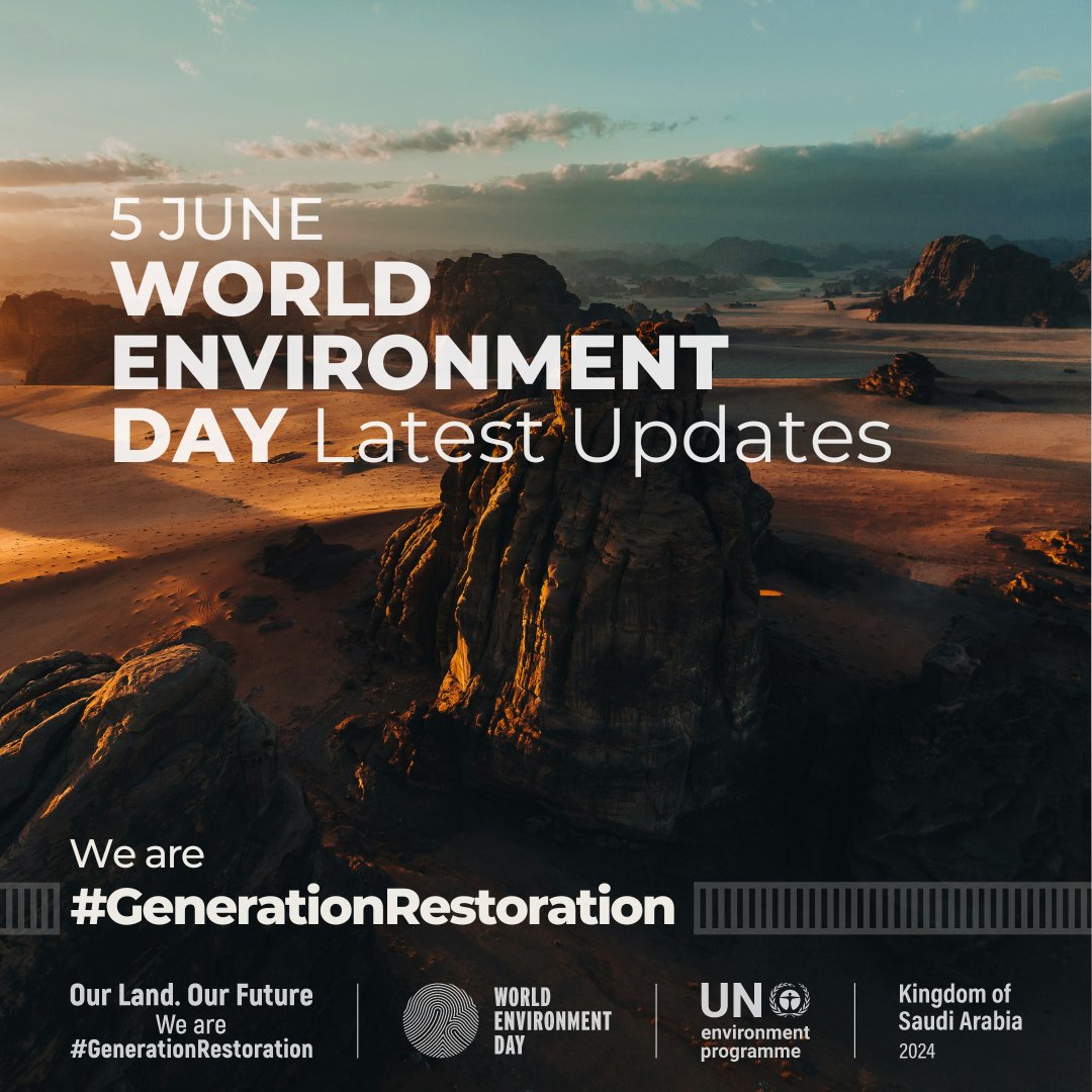 Leading up to #WorldEnvironmentDay on June 5, follow the latest updates and stories covering this year's #GenerationRestoration focus on desertification, land degradation and drought resilience: worldenvironmentday.global/2024-updates