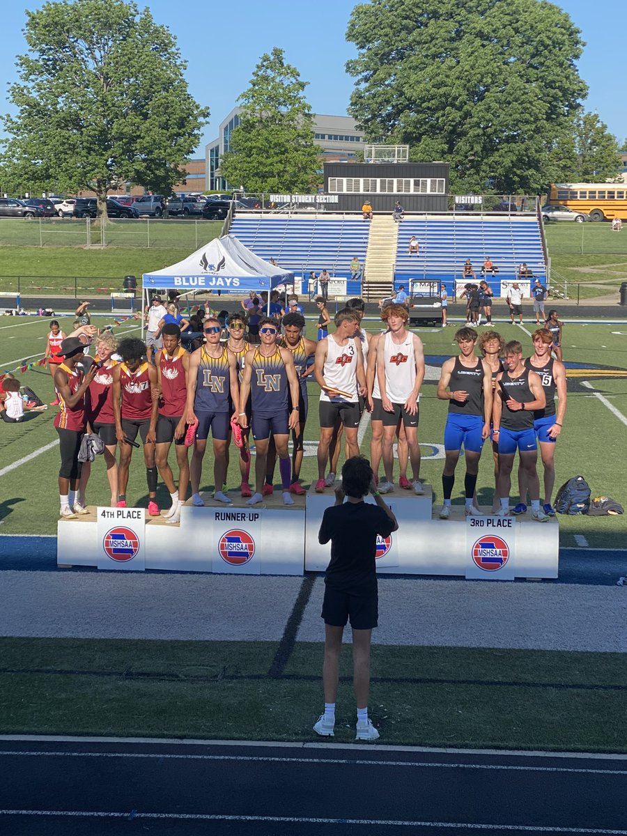 The boys 4x400 of Hayes Swisshelm, Colin Madison, Kaden Kleinhen &amp; Collin Kleinhen take 2nd to get to Sectionals!