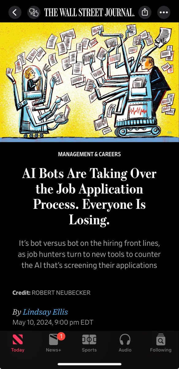 “AI Bots Are Taking Over the Job Application Process. Everyone Is Losing” @wsj Yet another way in which LLMs are poisoning daily life for many people; as ever, the big AI companies reap the profits and society bears the costs.