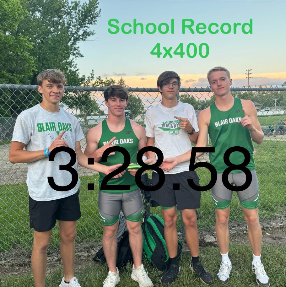 One more school record went down today!  Great job to the Falcons 4x400 on the new record!

#weareblairoaks