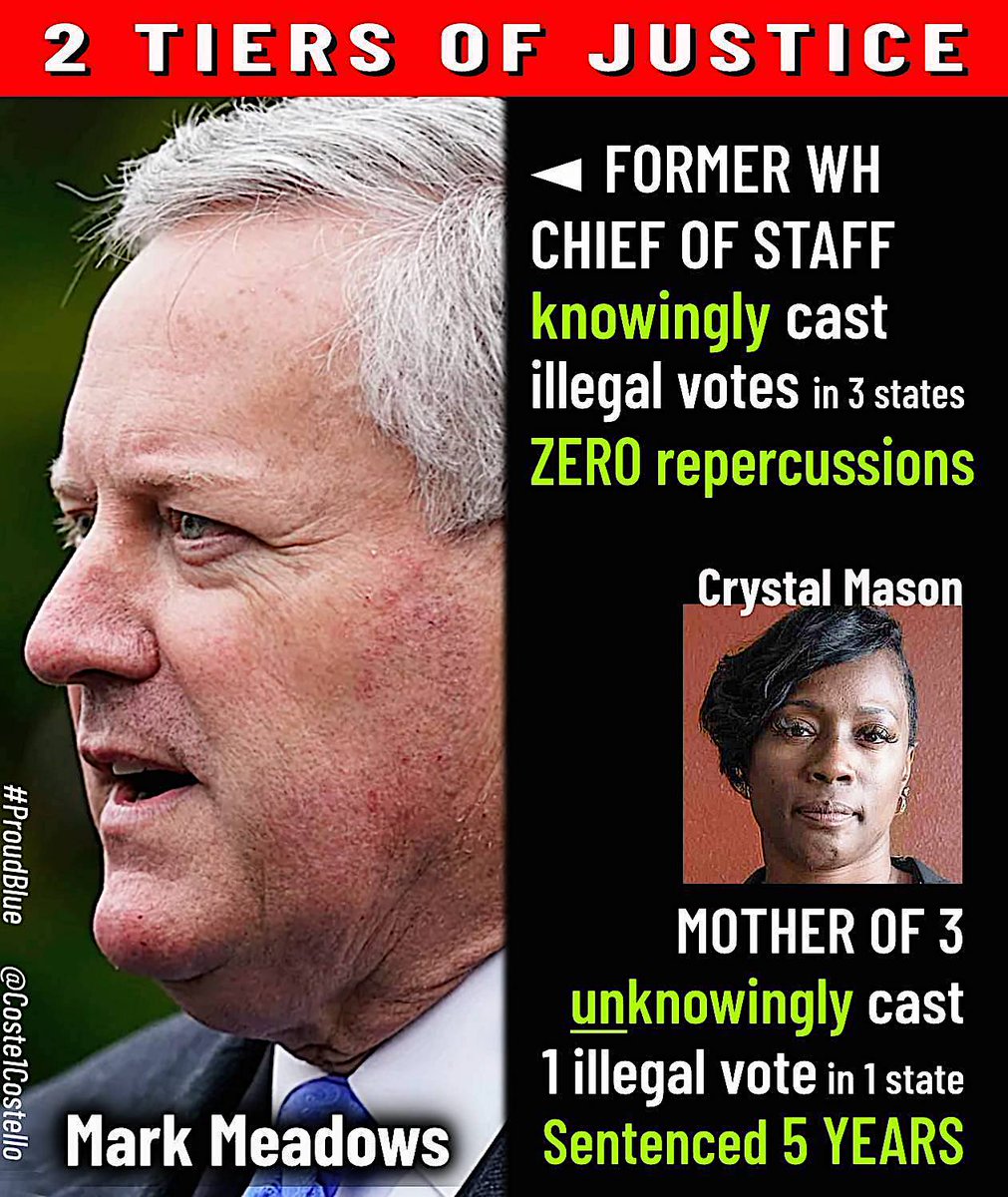 @LoneStarLeft @texas_ppc Where's the Justice. 

Now she's being prosecuted again. 

But @TheJusticeDept @FBI  dies nothing to Mark Meadows 

And @CivilRights isn't helping Crystal from persecution, because she's a Black woman

She was TOLD SHE COULD VOTE.
#CrystalMason #TimOhare #TarrantCounty