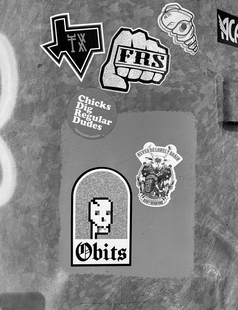 RegularReggo's tweet photo. onboarded my gf into @ObitsNFT and https://t.co/YwawSVJExS 🚧 

we hit the town last night to slap some stickers and validate some bangers 💀 

sound on 🔊 #EIYKYDK #ObitsSticker https://t.co/AyCooHIatI