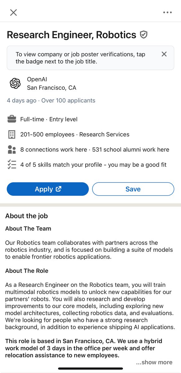 ⁦@OpenAI⁩ still hiring robotics engineers? I thought they abandoned this project. Is this something new?