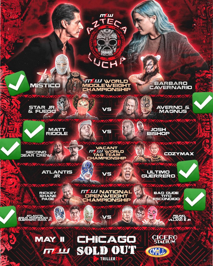 AlexMurillo_SW's tweet image. Aquí mis predicciones para #AZTECALucha #MLW #CMLL