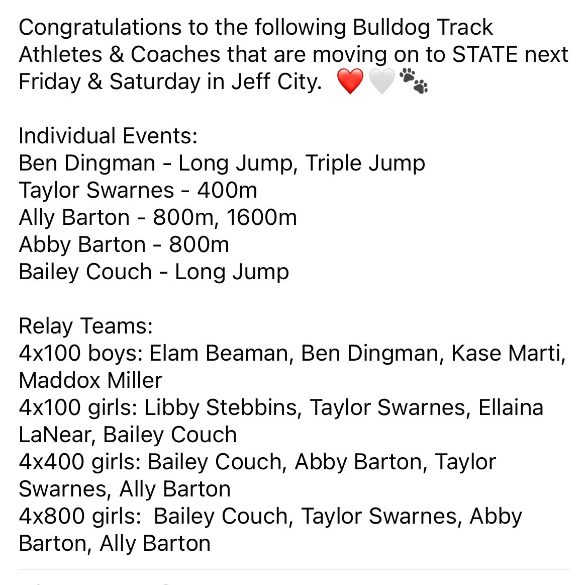 Congratulations &amp; Good Luck at STATE <a href="/LiberalBulldogs/">Liberal MO Bulldogs</a> ❤️🤍🐾  <a href="/GarrettZoucha/">Garrett Zoucha</a>