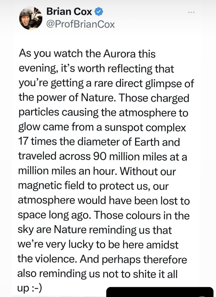 Professor Brian Cox with some food for thought on last night’s Aurora.