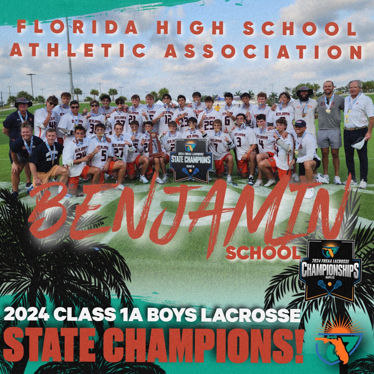 Congratulations to the brand new Class 1A Boys Lacrosse State Champions 🏆 The Benjamin School! Winners with a score of 11-10!