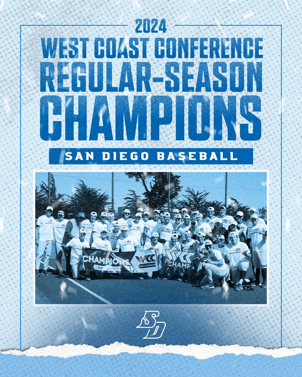 San Diego Baseball (@usdbaseball) on Twitter photo CHAMPS!🏆
For the first time since 2015, your Toreros have clinched at least a share of the <a href="/WCCsports/">West Coast Conference</a> regular-season title.
#GoToreros CHAMPS!🏆
For the first time since 2015, your Toreros have clinched at least a share of the <a href="/WCCsports/">West Coast Conference</a> regular-season title.
#GoToreros