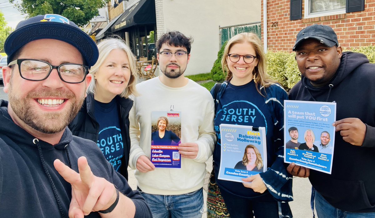 Great canvass out talking w @camdencountynj Dem voters. We need fair elections, a permanent end to the line, n ethical, transparent leadership on our county commission. Vote Rebecca Holloway for County Clerk, n Kyle Irwin, Susan Druckenbrod n Elton Custis for County Commission 🗳️