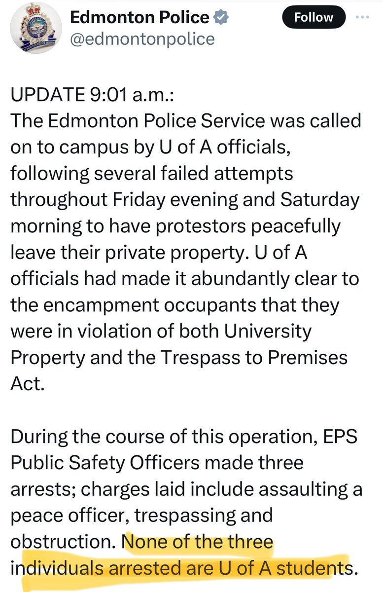 None of the three people arrested were UofA students. Just rabble rousers.