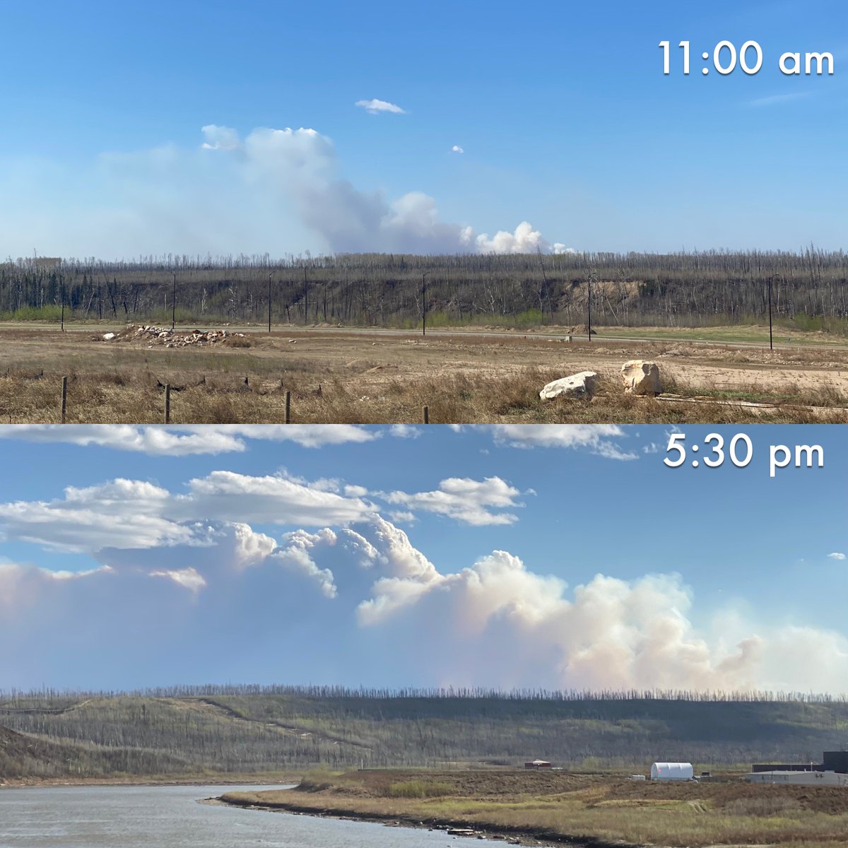 “Not great, Bob!” But the winds are steadily pushing the fire away while increasing the fire activity. Increase was expected with the warmer weather. Still on alert, still ready to go if we gotta. Stay smart and stay safe. #ymm #FortMcMurray