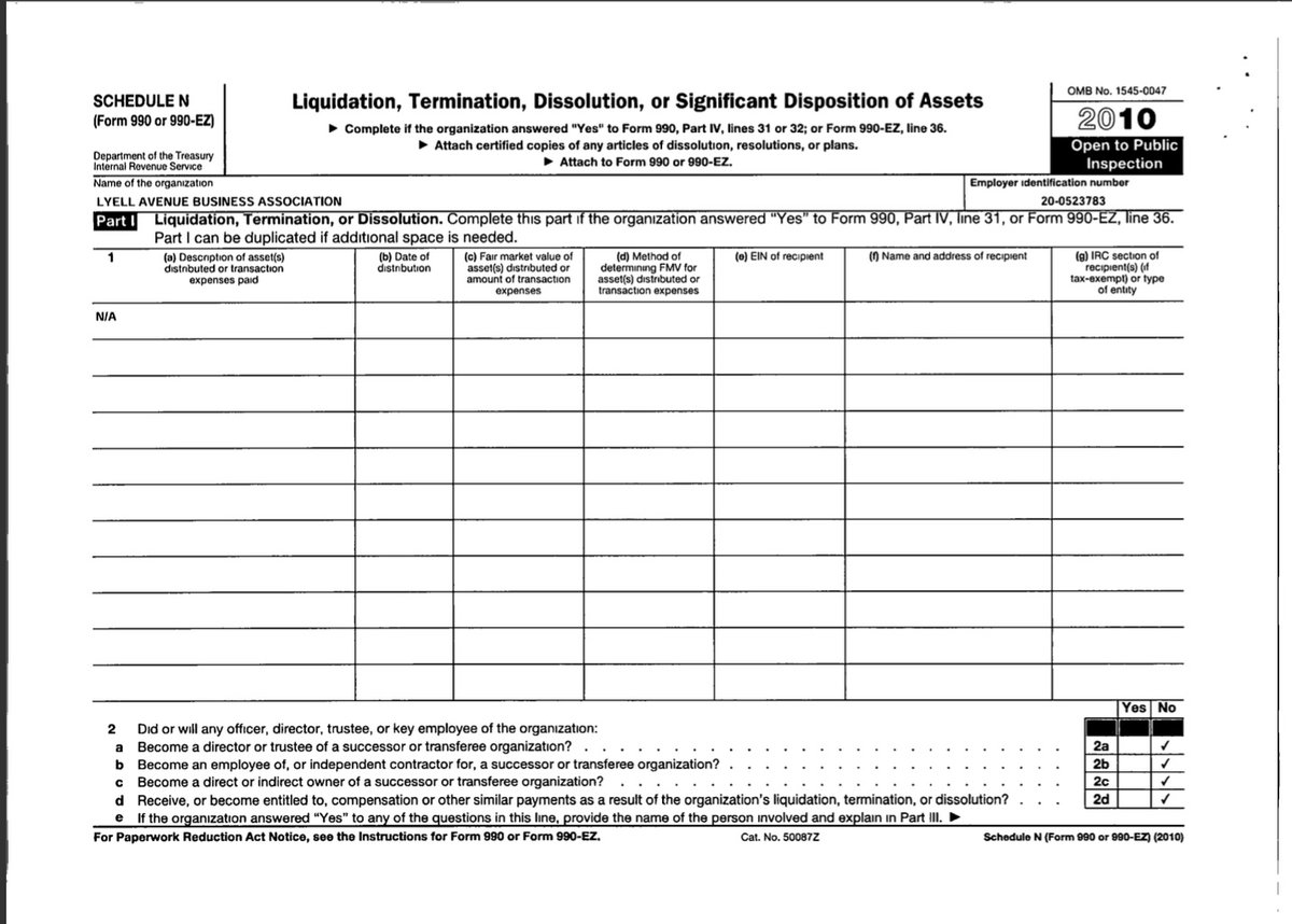 MarkAssini23's tweet photo. Lyell Avenue Business Association took money from ARPA (via Monroe County), New York State, RACF and Shore Foundation. Checked on current board structure &amp; finances. No tax returns filed for years. Why? IRS filings show they officially ceased operations in 2010. Wow! https://t.co/AV8S0In9VV