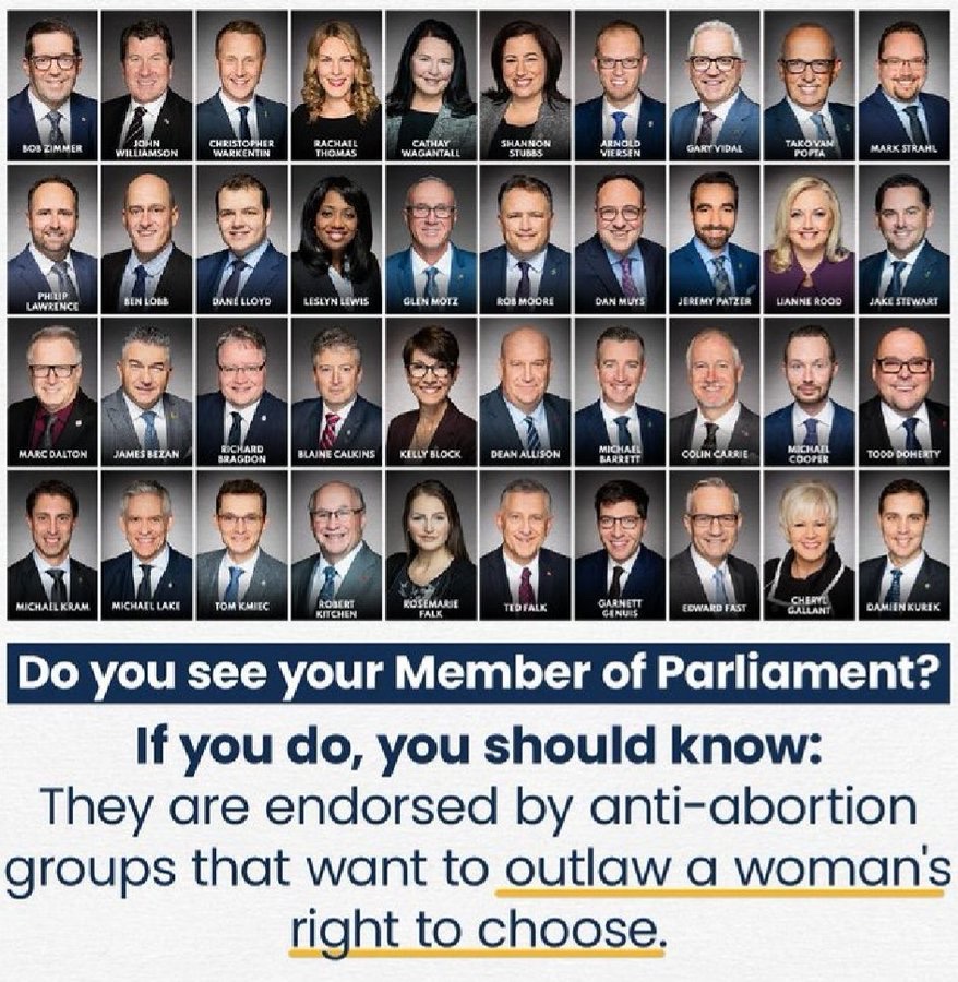 merry123459's tweet photo. Seriously Canada. This is a good chunk of Poilievre’s caucus. Nobody will ever convince me that abolishing abortion in Canada isn’t on Poilievre’s agenda. Nobody. It most definitely is. They’re just dying to destroy our abortion rights and control women just like in the USA. https://t.co/bJ5tlKtq0q