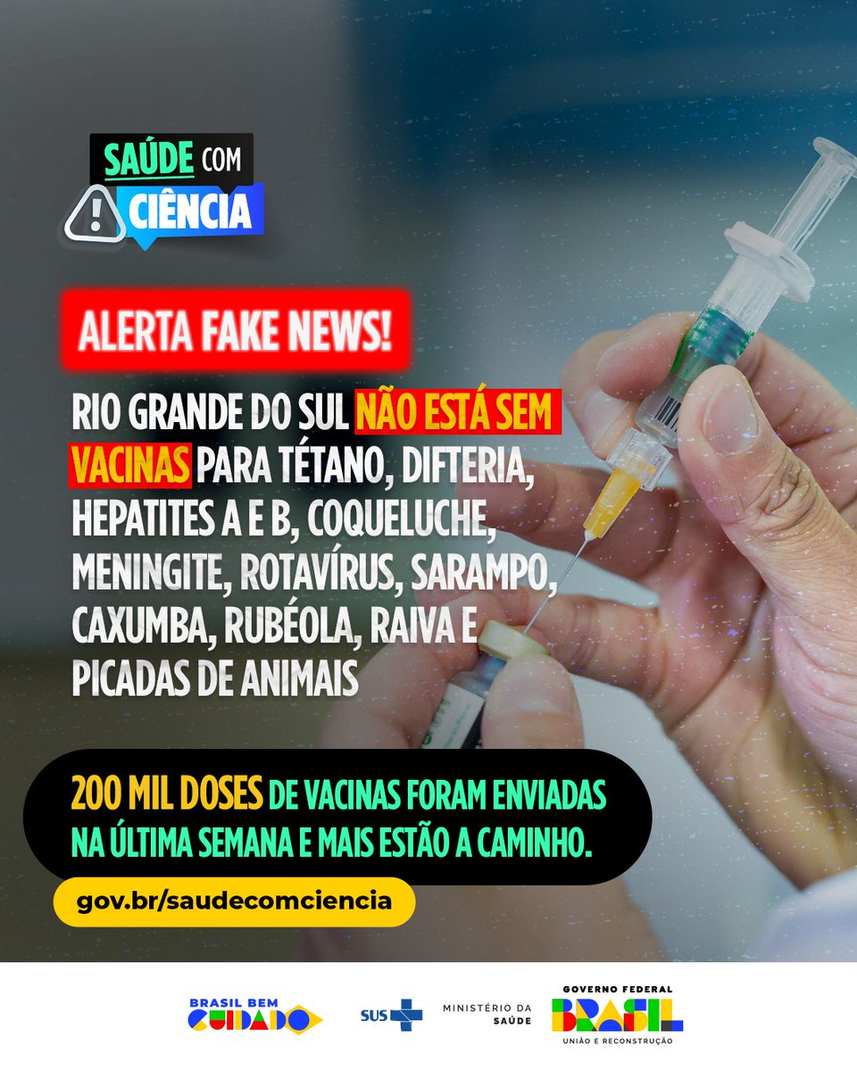 O Saúde com Ciência é uma fonte segura de informações. Vamos acompanhar para alertar as pessoas e para não cairmos em fakenews. gov.br/saude/pt-br/as…